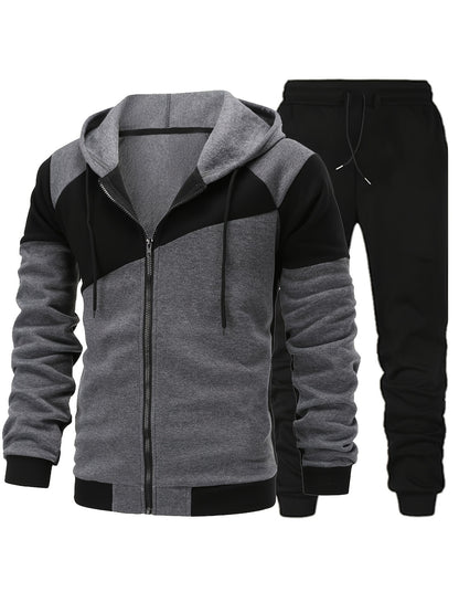 New Autumn and Winter Men's Zipper Design Hoodie Suit Fleece Hoodie Men's Casual Sports Suit