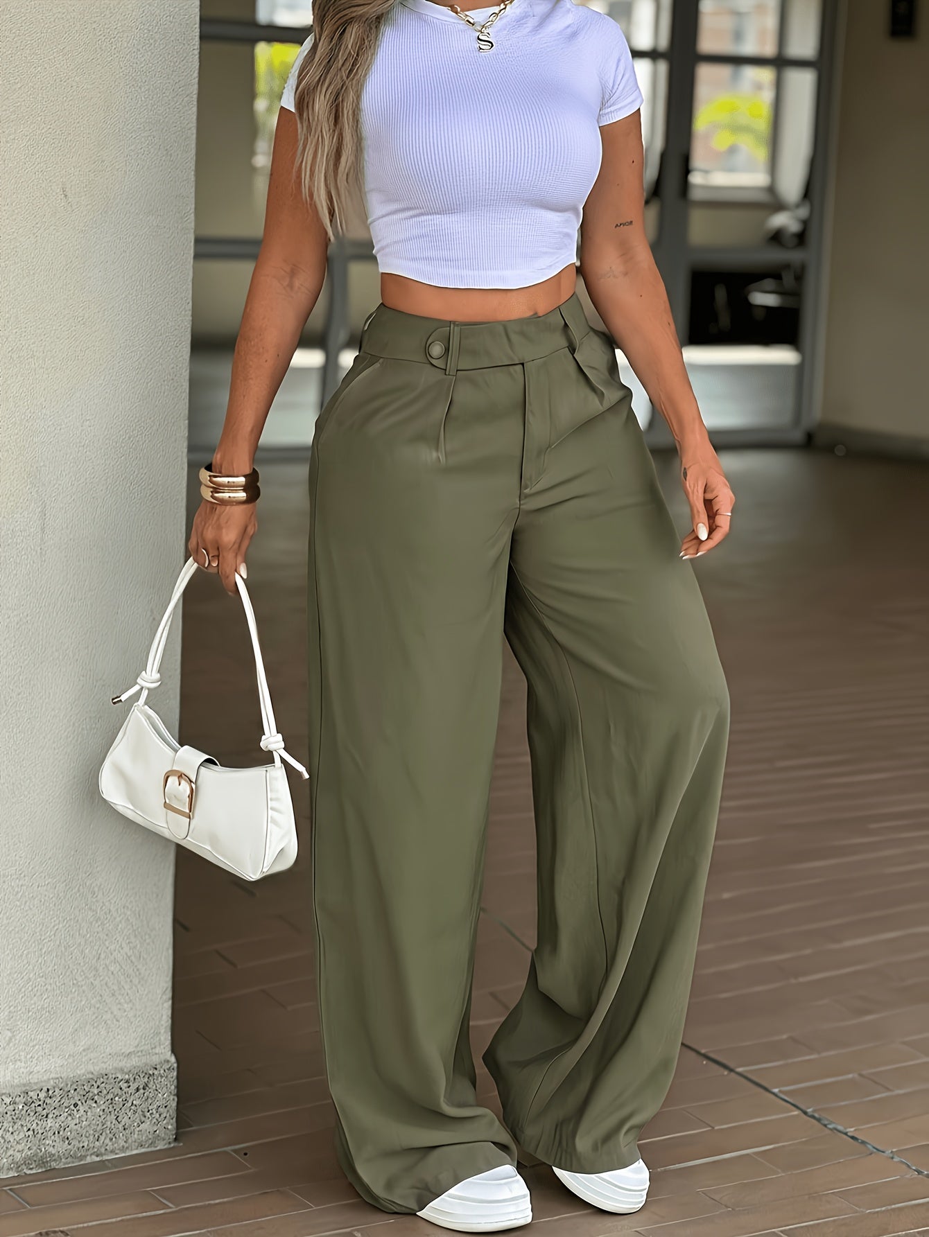 Women's Casual High-Waist Straight-Leg Trousers for Spring Summer
