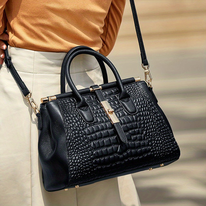 Women's Genuine Leather Crocodile-Pattern Crossbody Bag