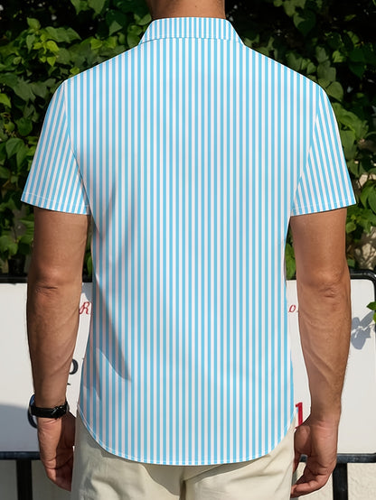 Men's Summer Casual Striped Short Sleeve Shirt, Slim Fit