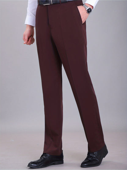 Men'S Solid Color Straight Leg Casual Business Casual Pants, Regular Length, Slight Stretch Polyester Fabric, with Pocket, for Spring/Fall