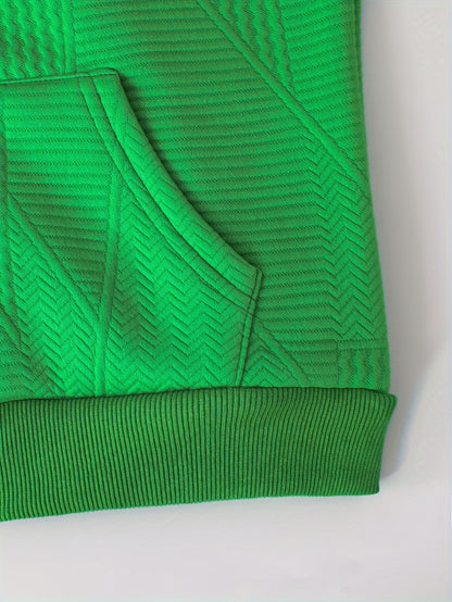 2pcs set of casual and fashionable fleece thickened Jacquard zipper pocket shoulder-length hooded sweatshirt and fleece Jacquard sports jogging pants suit, children's autumn and winter comfortable and versatile clothing, can