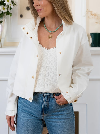 Women'S Chic Blazer Jacket - Elegant White Button-Front Coat, All-Season Office & Everyday Outerwear for Women, Professional Casual Outerwear with Button Closure, Versatile Layering, Classic Design, Durable Fabric, Stylish Co