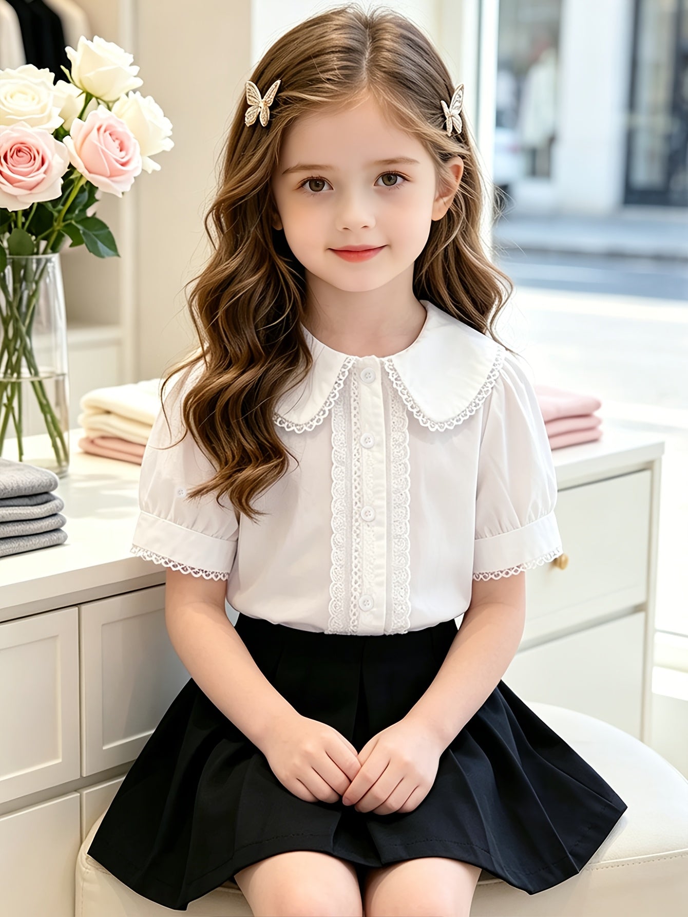 Girls' Summer Preppy 2-Piece Skirt Set with Polo Shirt