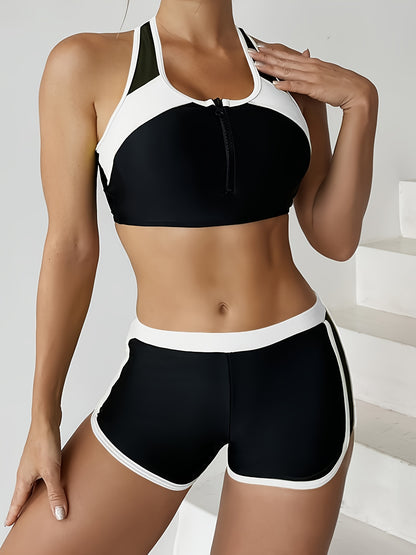 Women's Two-Piece Solid Color Stretch Swimsuit
