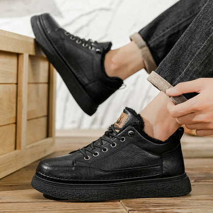 Men'S Winter Hiking Shoes - Cold Weather Traction Outdoors, Lace-Up Ankle Support, Cushioned EVA Insole - Synthetic Faux Upper - All-Terrain Traction for Snow, Ice, Mud - Low-Top Design - Black/Brown - Ideal for Hiking, Urban