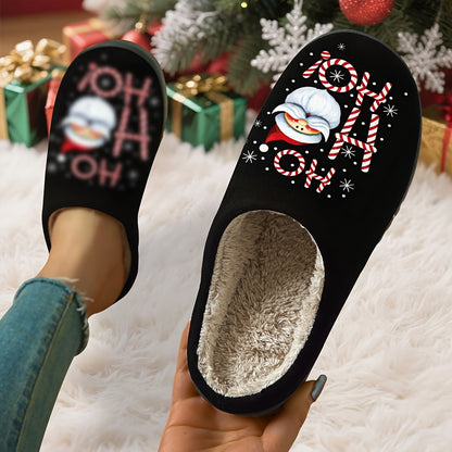 Christmas "HO HO HO" Santa Claus Letter -Lined Home Slippers, Soft and Beige-Friendly, Couples Men and Women Enjoy Festive Cuteness and Warm Comfort, Seasonal Comfort, Winter Footwear, Cute Holiday Design, Playful Footwear, D