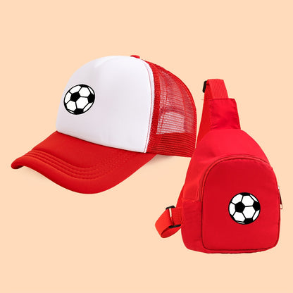 Kids Breathable Soccer Print Baseball Cap & Crossbody Bag Set