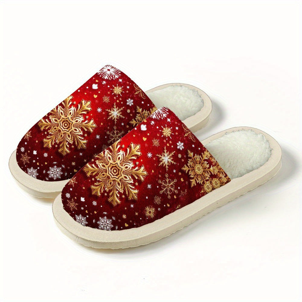 Red Snowflake Print Shoes, Soft and Durable, One Pair, Suitable for Couples, Comfortable and Non-Shedding, Perfect for Halloween and Christmas, Super Comfortable Indoor Shoes, Wear Indoors and Outdoors, Soft Plush Lining for