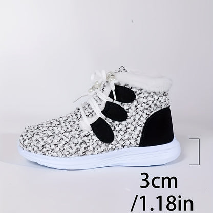 XS կանացի նորաձև, հարմարավետ, տաք, բաց գույնի, փափուկ, ժանյակավոր կարճ կոշիկներ + արհեստական ​​մորթուց հյուսվածք, նորաձև, առօրյա, ձմեռային կոշիկներ, կանանց համար երկար ձմեռային կոշիկներ, լայն չափսի արհեստական ​​մորթուց կոշիկներ, կանացի ձյան կոշիկներ