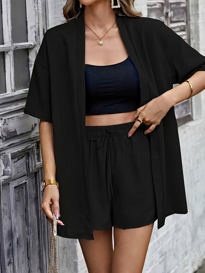 Women’s Summer Casual Solid Color Elegant Two-Piece Set