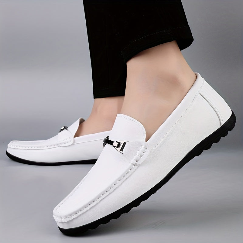 Men's Casual Slip-On Loafers with Metal Buckle - Lightweight & Breatha