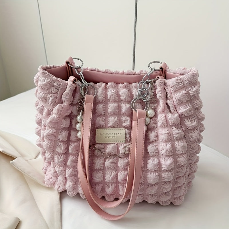 Ամառային թարմ և քաղցր ծալքավոր փուչիկների տեսքով ուսի պայուսակ, մեծ տարողությամբ զբոսանքների և աշխատանքի համար, նորաձև կանացի փափուկ ձեռքի պայուսակ, հասանելի է 4 գույներով