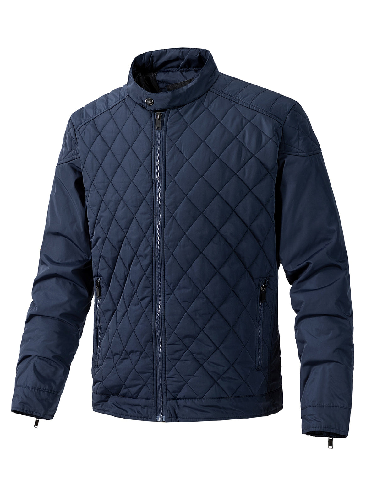 Men's Lightweight Padded Jacket with Stand Collar - Slim Fit