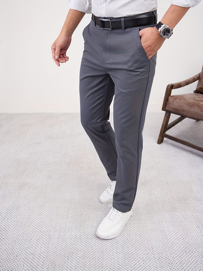 Men'S Casual Solid Color Regular Length Slight Stretch Woven Fabric Pants for Adult