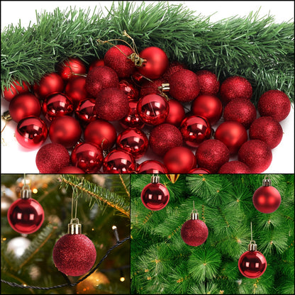 48 Red Christmas Tree Ornaments - 3cm Plastic Decorations, Includes 16 Glittery Miniature Trees with Strings for Christmas Tree Decoration and Holiday Décor,gift for new year,Valentine's Day