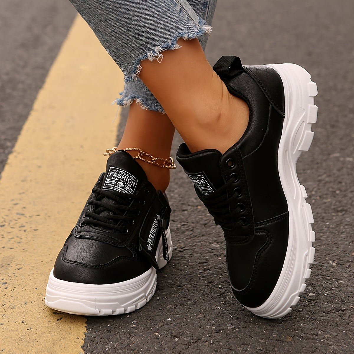 Women'S Breathable Knit Sneakers - Lightweight Thick Sole Casual Walking Shoes in White  Black, Synthetic Cover Upper with Rubber Outsole, Lace-Up Low-Top Design for Indoor/Outdoor, Travel, Beach  Shopping - Cute Gift for M