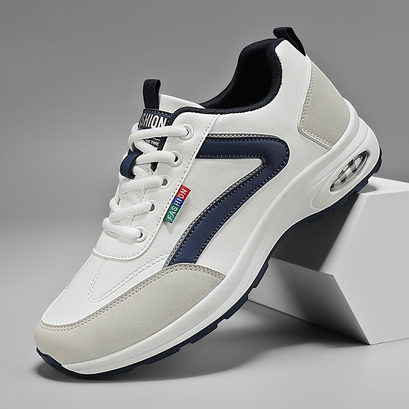 Men's Casual Skate Sneakers - Low-Top Breathable PU & Fabric Upper, Durable PVC Sole, Black/White Colorway for All-Season Urban Streetwear & Light Sports, Everyday Footwear | Sleek Sneaker Design | Fabric Lined Interior, Skat