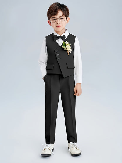 Boys' British-Style 2-Piece Formal Suit with Vest and Trousers