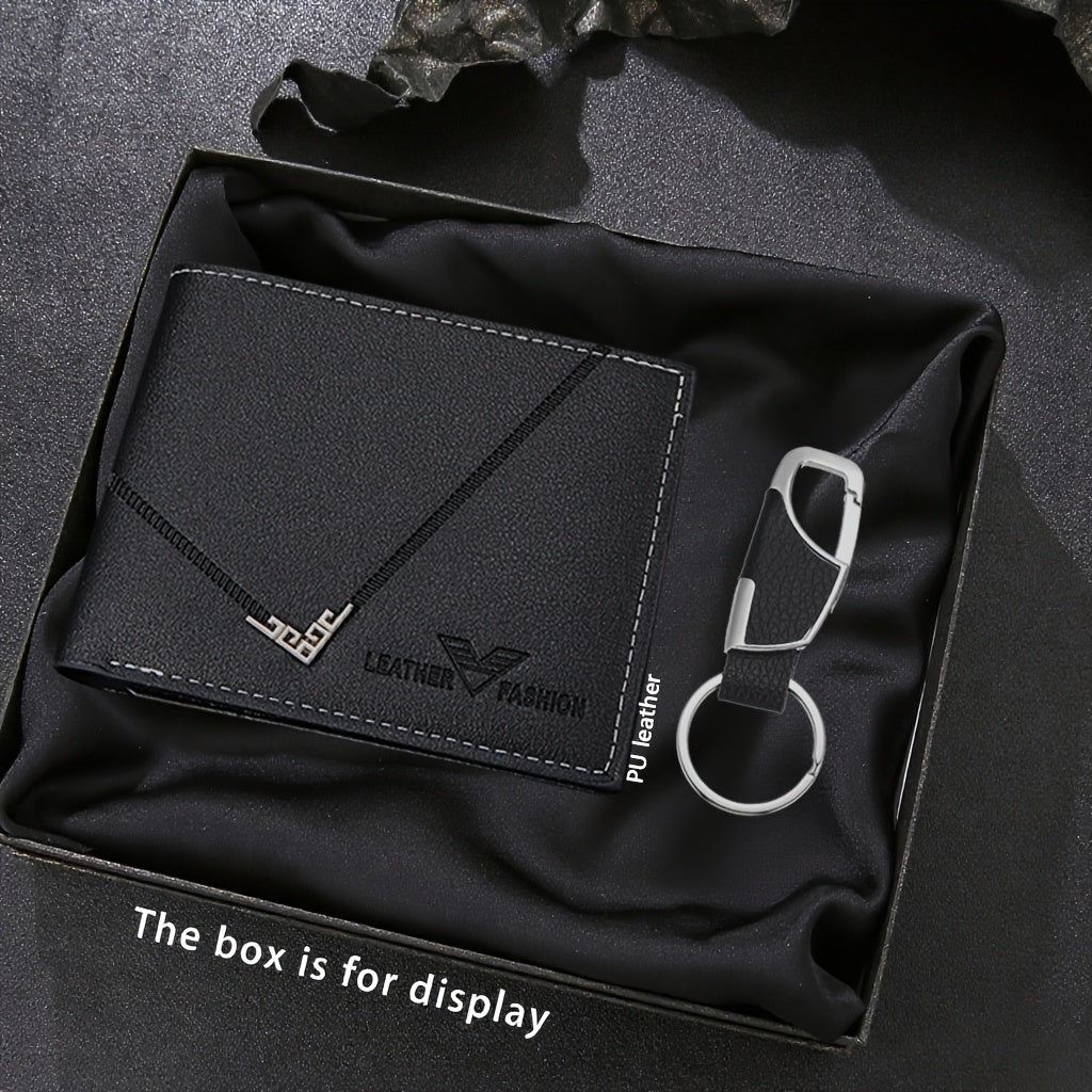 2pcs Men'S Wallet + Keychain Set | Stylish Casual Luxury Sports Wallet, Trendy Daily Essential Accessory, Designed Exclusively for Men, Lining, Dry Clean Only | Perfect Gift for Anniversaries, Valentine'S Day, Birthdays, East