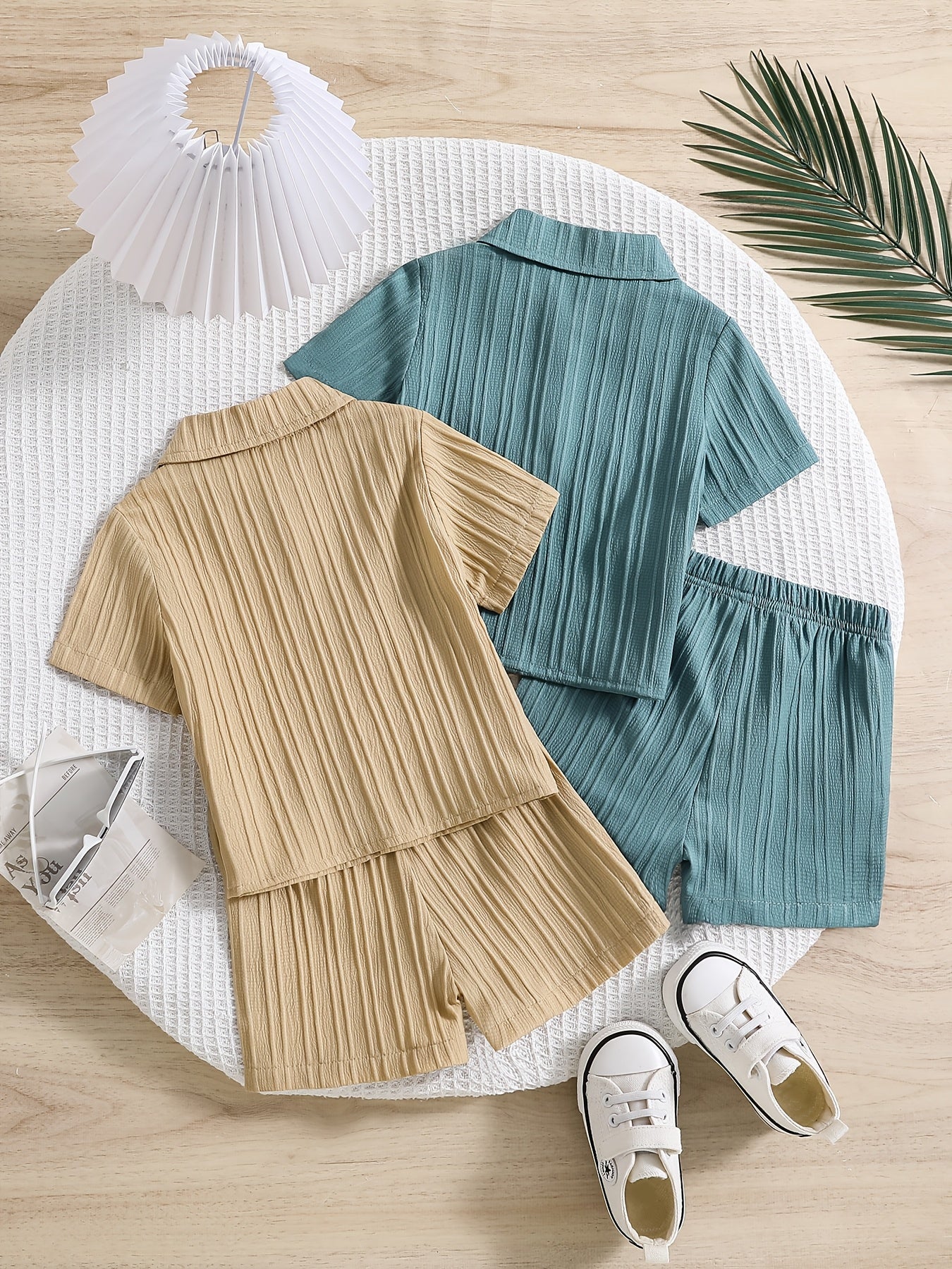 Boys' Summer Shorts Set with Short-Sleeve Shirts & Khaki Cardigan