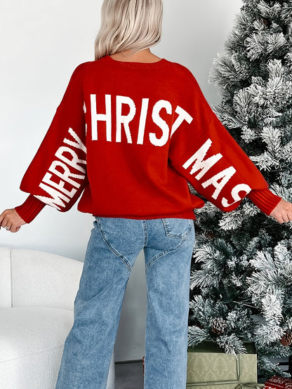 Autumn/Winter New Arrival Niche Cardigan for Women, Lazy Style Sweater Top with Wine Red and Coffee Color Letter Print, Round Neck Pullover with Designer Pattern, Casual Elegant Winter Top, Urban Commute Basic Versatile Style