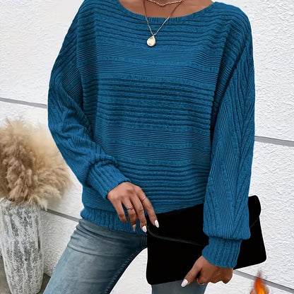 1 հատ Women'S Casual Crew Neck Knit T-shirt - պոլիեսթեր պինդ գույնի երկարաթև վերնաշապիկ գարնան/աշունի համար