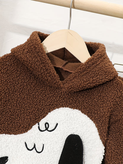 Boys' Fashion Plus Velvet Thickened Double-sided Velvet Warm Embroidered Cute Suit, Perfect for Outdoor