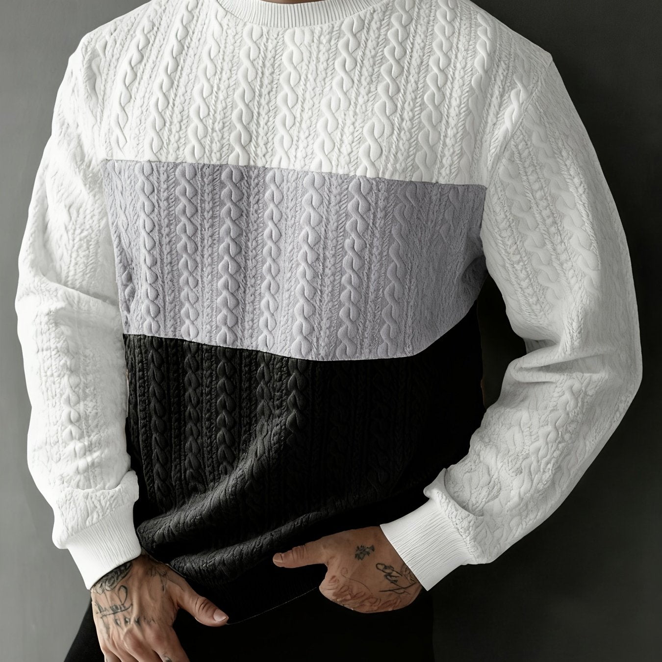 Նոր աշնանային և ձմեռային տղամարդու սվիտեր՝ ժակարդի փոքր սրտիկներով գործվածքից, հարմար է սպորտի, հանգստի, վազքի և ֆիթնես մարզումների համար, ունի երկար թևքեր։