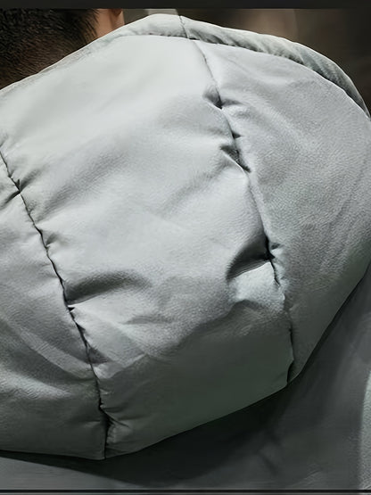 Տղամարդու ձմեռային քամուց պաշտպանող բաճկոն, հաստացված, մեկուսացված, քոլեջի ոճի, գլխարկով վերարկու՝ կայծակաճարմանդով առջևի մասով, գրպաններով և լվացքի մեքենայով լվացվող - Միագույն՝ լեռնագնացության և բացօթյա գործունեության համար