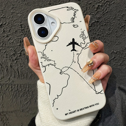 Voyage Aircraft Suitable for iPhone 16/16 Pro/16 PLUS/16 Pro Max Phone Case 15/14/13/12/11, Creative Fashion Shockproof Drop-proof Wear-resistant Anti-fingerprint Artificial Faux Leather Textured Rubber TPU Soft Case Protecti