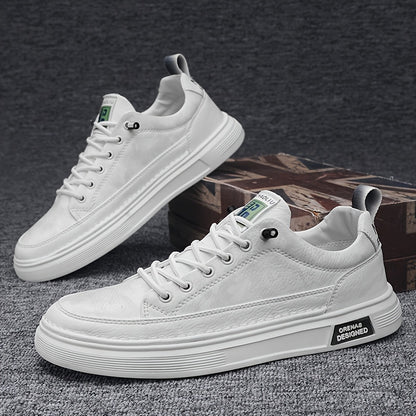 Men's Casual Low-Top Sneakers in Light Beige - Versatile All-Season White Shoes with Elastic Laces, Durable PU Upper & PVC Sole, Comfortable Fabric Insole for Casual Attire