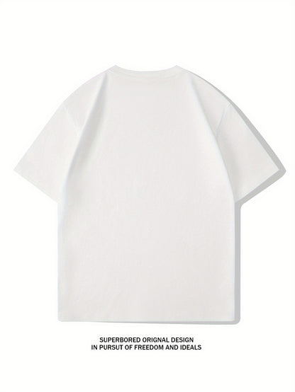 Men's 100% Cotton Geometric Print Crew Neck T-Shirt for Summer