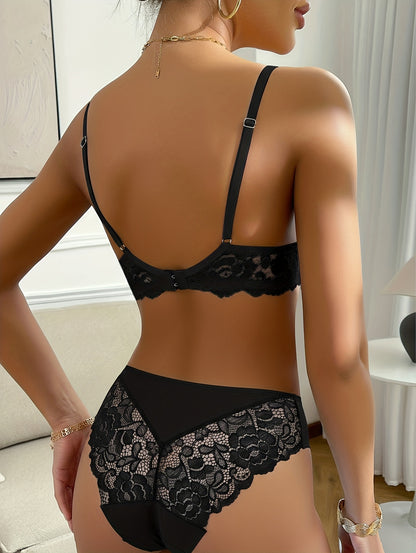 Sexy Solid-Color Lingerie Set with Underwire Bra & Lace Briefs