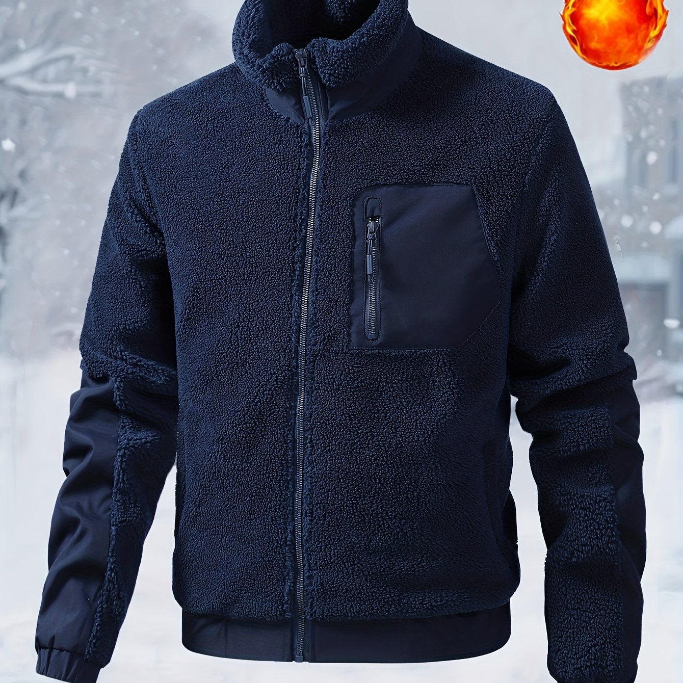 Men'S Heavyweight Fleece Jacket - Thermal Winter Coat with Stand Collar, Zipper Closure, Front Pockets - Brown/ - Cold Weather Outerwear for Everyday & Formal, Winter Jacket, Casual Outerwear, Durable Polyester, Seasonal Fash