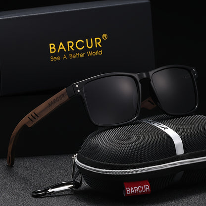 BARCUR Polarized Vintage Wood Sunglasses for Men & Women