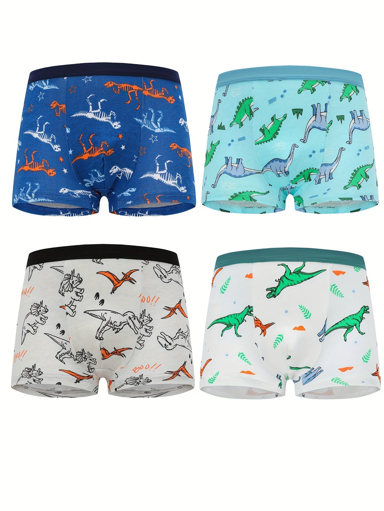 [4 հատ Cute Dinosaur Print Boys' Boxer Briefs] 4-Pack Cute Dinosaur Print Բամբակյա Բռնցքամարտիկ Տղաների համար, Փափուկ տրիկոտաժե ներքնազգեստ միջին առաձգականությամբ, սովորական պիտանի - Տղաների բամբակյա ներքնաշորեր