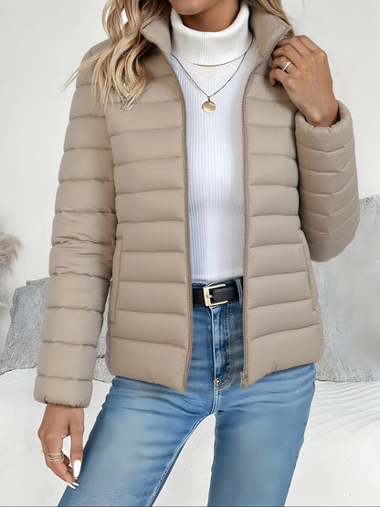 Women's Slim-Fit Quilted Polyester Jacket with High Neck