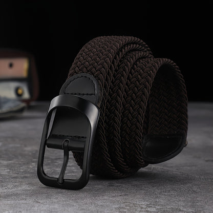 Men And Women's Elastic Woven Belt With Button Buckle, For Casual Jeans Christmas Gift