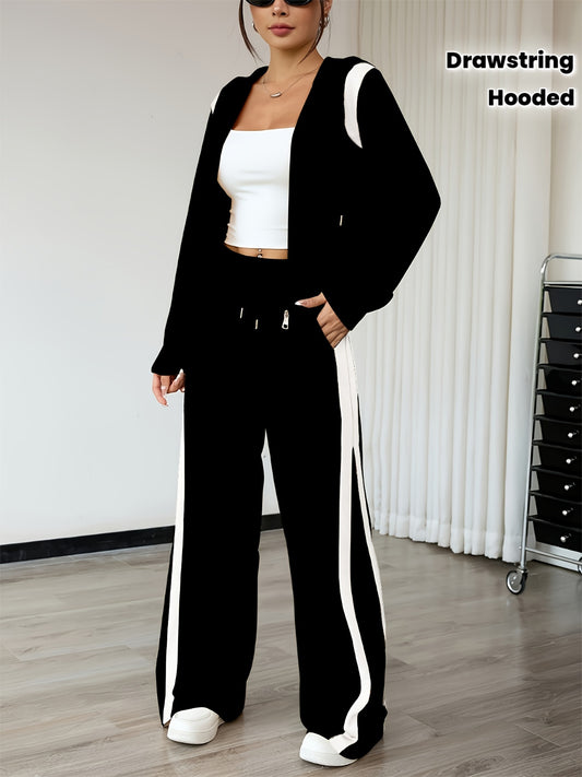 Women's Casual Two-Piece Hooded Jacket and Pants Set for Spring