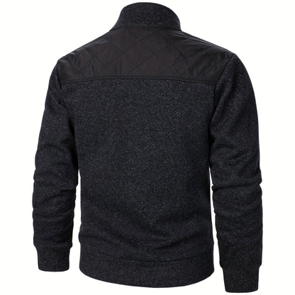 Men's Blocking Quilted Jacket For Spring And Autumn, Casual Stylish Outdoor Stand Collar Coat As Gift