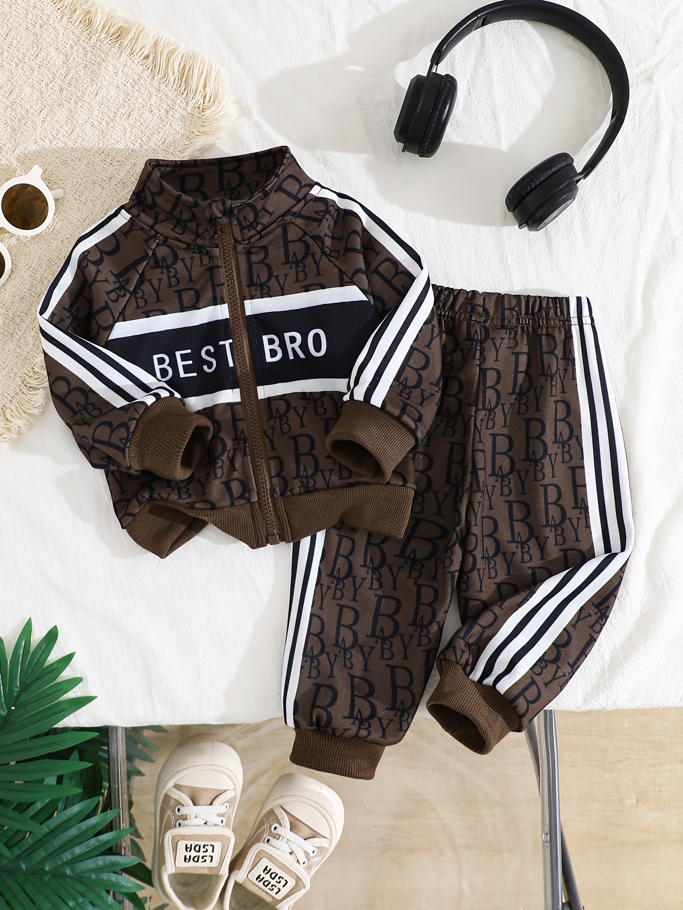 Baby Boy Fall Winter Letter Print Jacket and Pants Set
