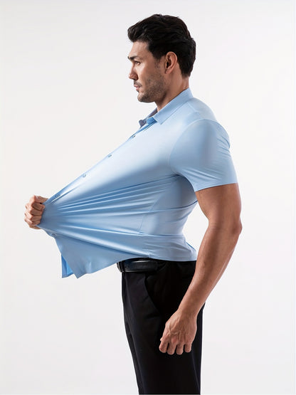 Men’s High-Stretch Lapel Short-Sleeve Shirt for Summer Casual