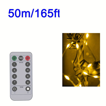 USB-Powered LED Fairy Tale String Lights - Outdoor/Indoor Dimmable Fairy Lights with Remote Control, Yellow Glow Effect, for Halloween, Christmas, Weddings, Parties - Durable Plastic Wire Garland Decorations