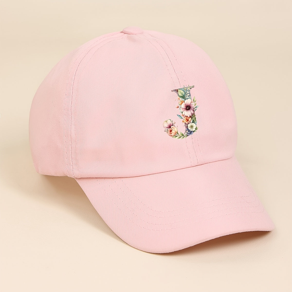 Adjustable Pink Baseball Cap for Kids with Floral Alphabet Design