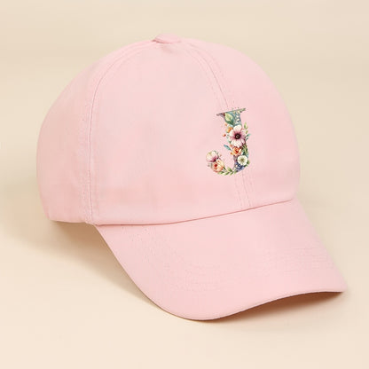 Adjustable Pink Baseball Cap for Kids with Floral Alphabet Design