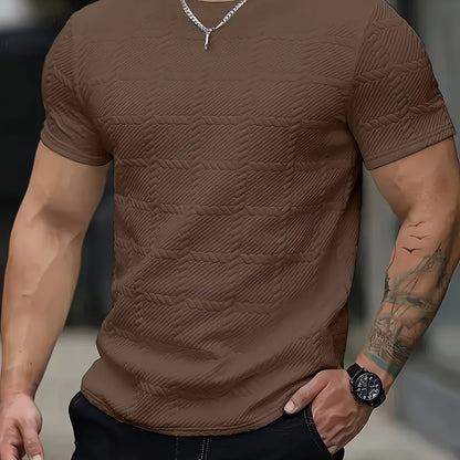 Men'S Casual Jacquard Knit Short-Sleeve T-Shirt - Featuring a Stylish Geometric Pattern, Round Neck, Comfortable for All Seasons, Perfect for Casual Wear - ayq