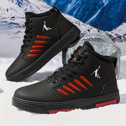 Men'S Winter Warm Thermal Skate Shoes - Mid-Calf Height, Thick PVC Sole & Lace-Up Closure, All-Season Casual Sneakers with Red Accent - /Red Colorway, Thick Sole Shoe, Durable Footwear, Sleek Design, Outdoor Footwear, Winter