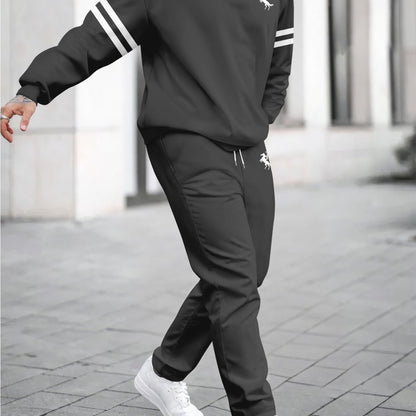 Men's 3D Printed Long Sleeve Sweatshirt and Pants with Zipper, Letter Print Loose Fit Casual Sportswear 2pcs Set for Spring and Autumn