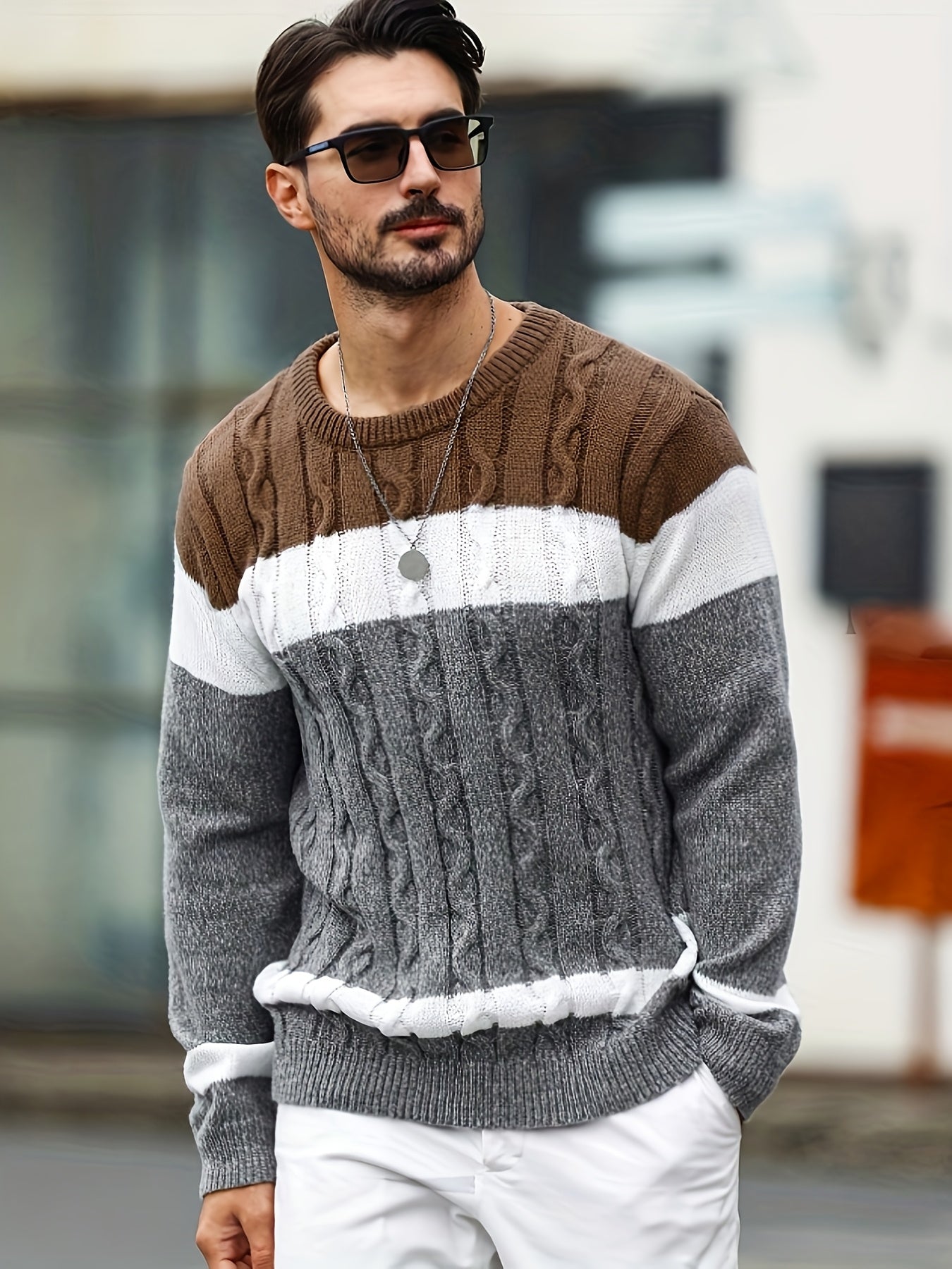 Տղամարդկանց աշուն/ձմեռ առօրյա գունային բլոկներով տրիկոտաժե պուլովեր սվիտեր